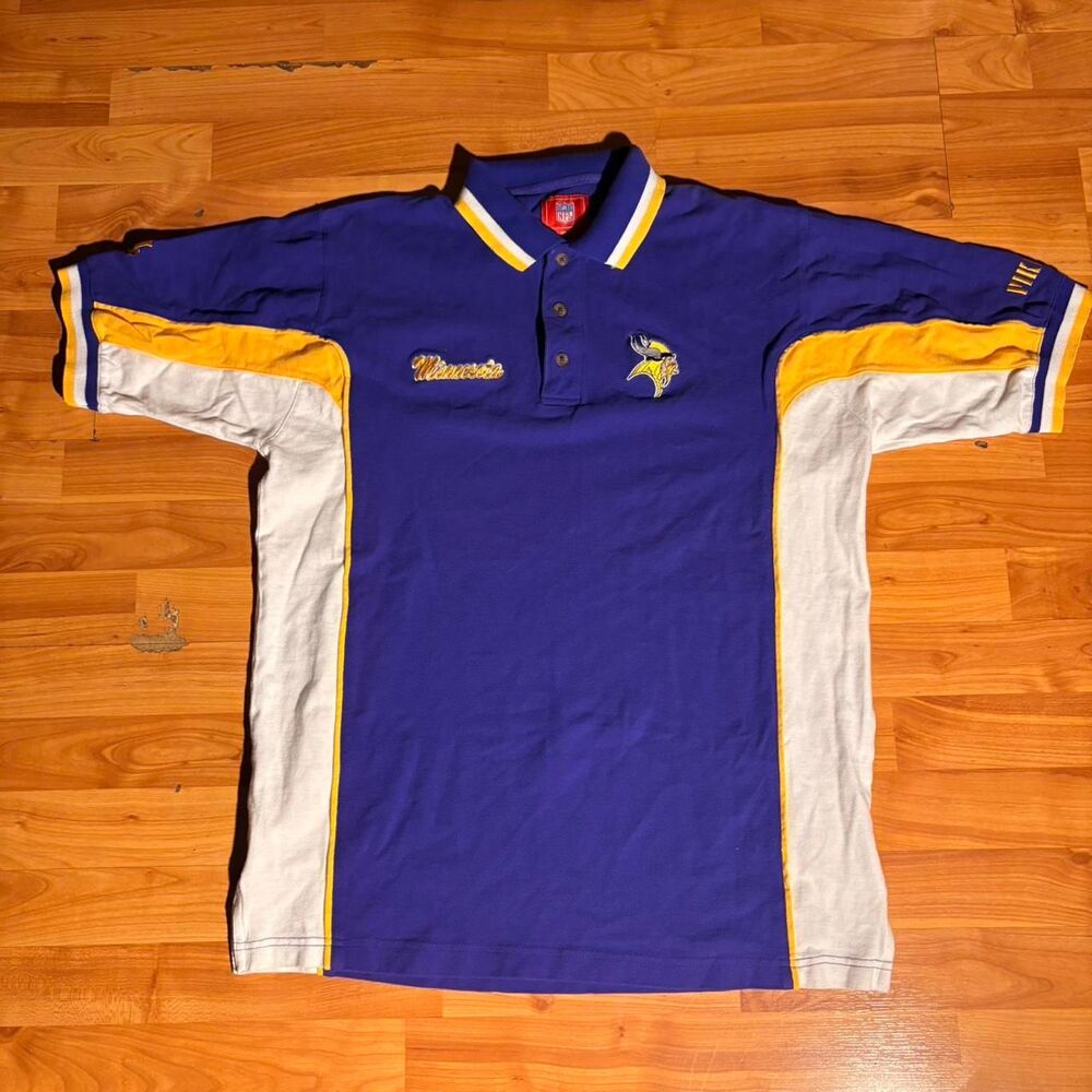 Vintage NFL Minnesota Vikings Purple Polo Shirt Size M Football Tee